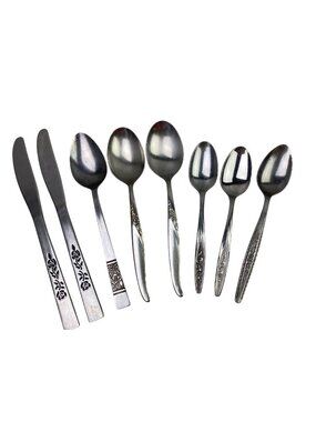 Vintage Mismatched Silverware Flatware Floral Boho MCM 8 Spoons Butter Knives